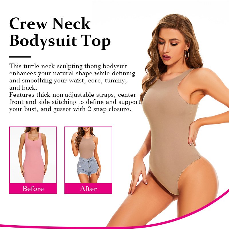 Crew Neck Body Suit Snap Button Thong Body Shaper Ribbed Raceback Tank Tops Basic Sleeveless Thong Shapewear Bodysuit for Women