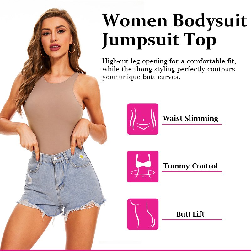Crew Neck Body Suit Snap Button Thong Body Shaper Ribbed Raceback Tank Tops Basic Sleeveless Thong Shapewear Bodysuit for Women