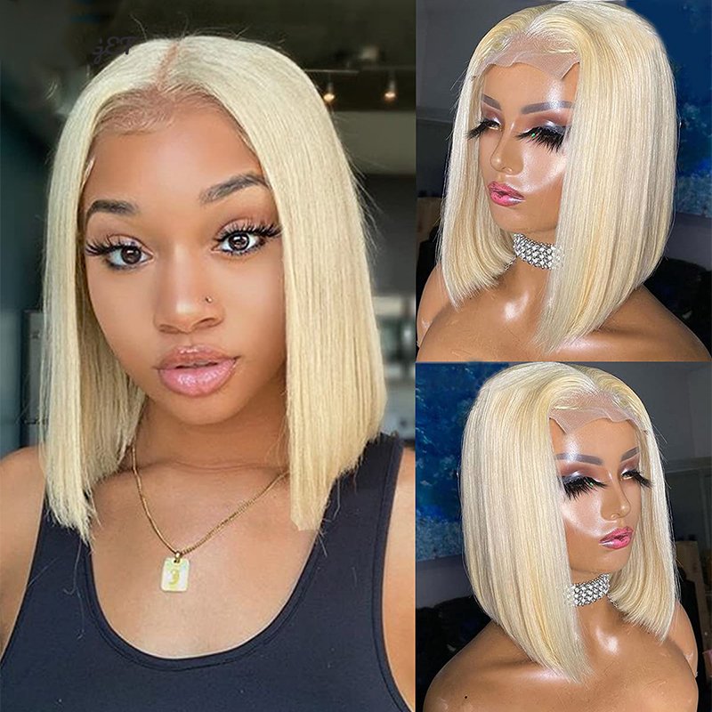 613 Honey Blonde Colored Human Hair Wigs Human Hair Lace Front Hd Lace Frontal Wigs Cheap Straight Short Bob Wig For Black Women