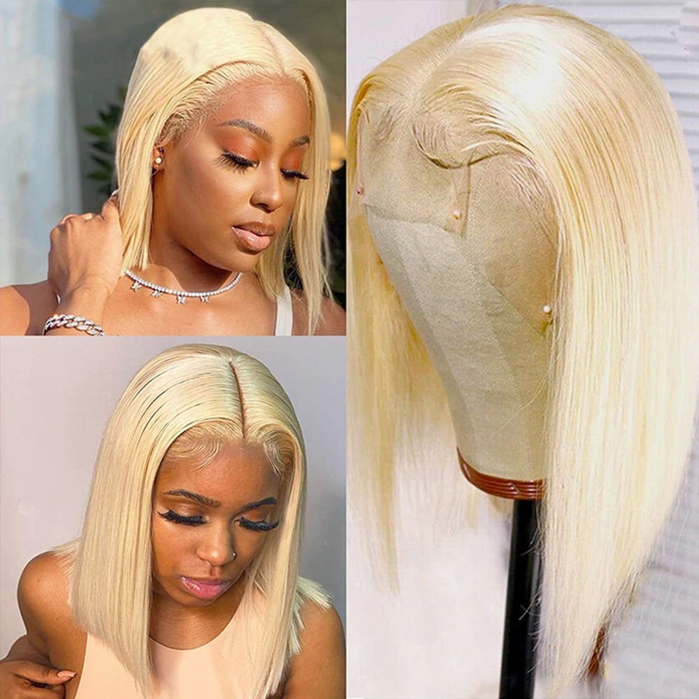 613 Honey Blonde Colored Human Hair Wigs Human Hair Lace Front Hd Lace Frontal Wigs Cheap Straight Short Bob Wig For Black Women