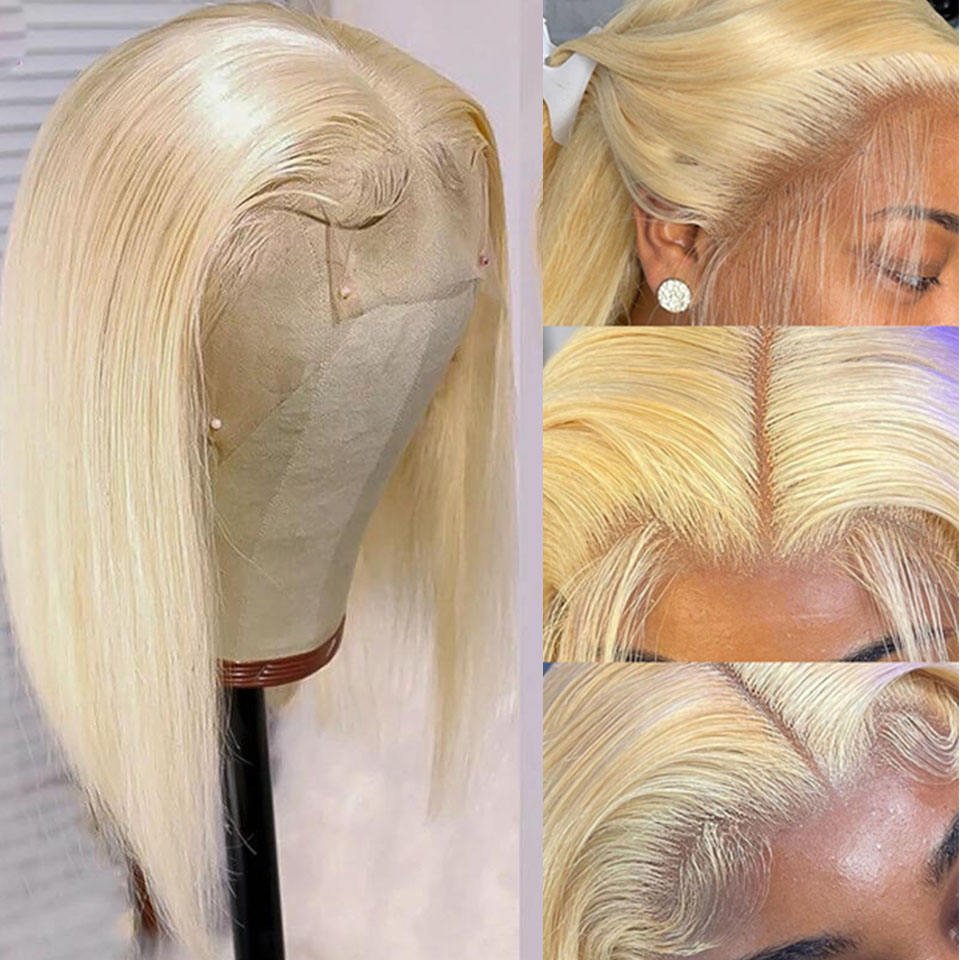 613 Honey Blonde Colored Human Hair Wigs Human Hair Lace Front Hd Lace Frontal Wigs Cheap Straight Short Bob Wig For Black Women