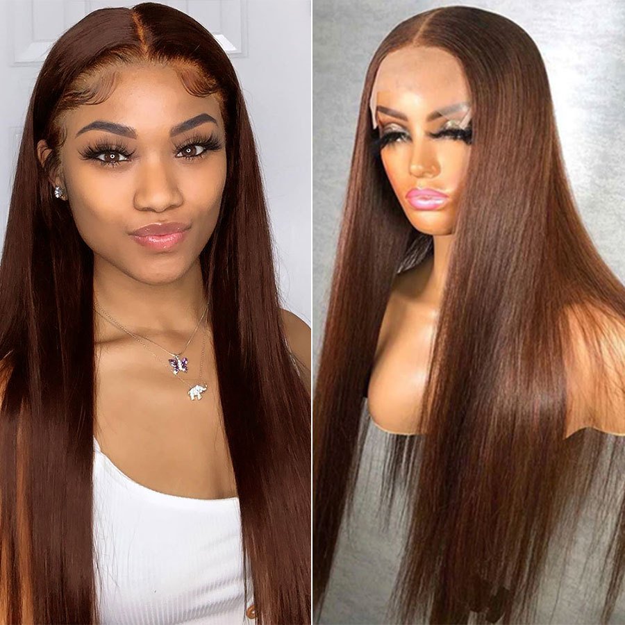 Chocolate Brown Lace Front Human Hair Wigs For Women Straight Lace Front Wig Colored HD transparent lace frontal wig human hair