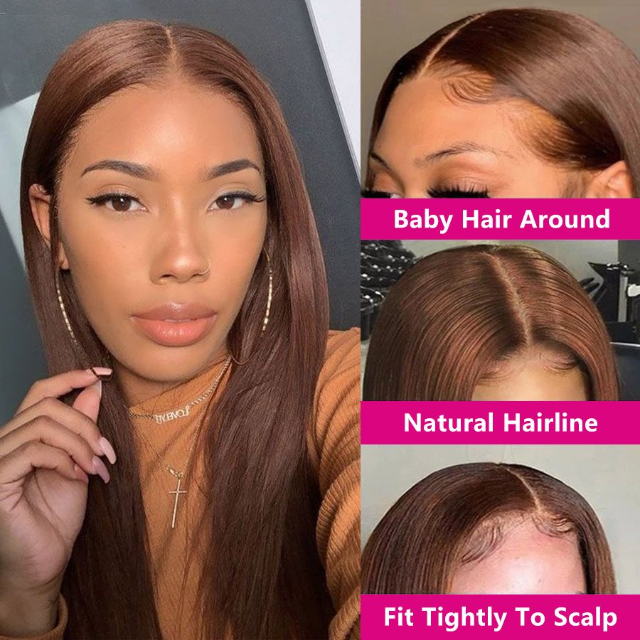 Chocolate Brown Lace Front Human Hair Wigs For Women Straight Lace Front Wig Colored HD transparent lace frontal wig human hair