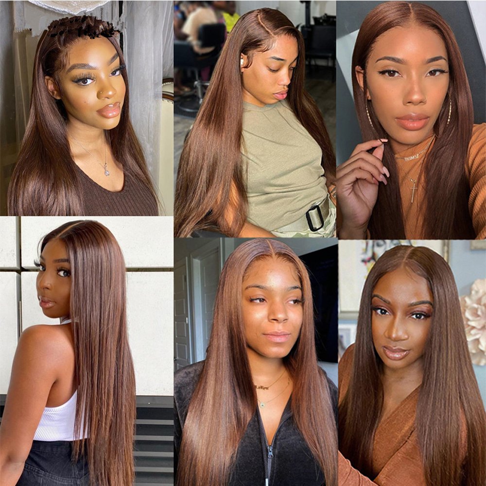 Chocolate Brown Lace Front Human Hair Wigs For Women Straight Lace Front Wig Colored HD transparent lace frontal wig human hair