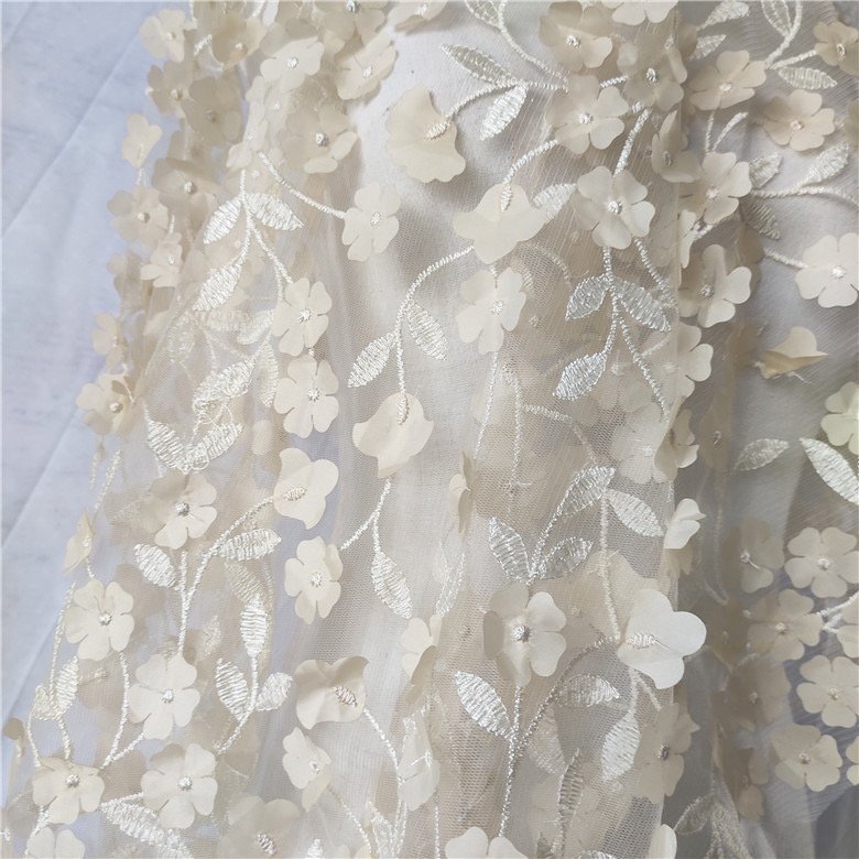 Beautiful Leaf Flower 3D Lace Laser Cut Embroidery Fabric For Dress