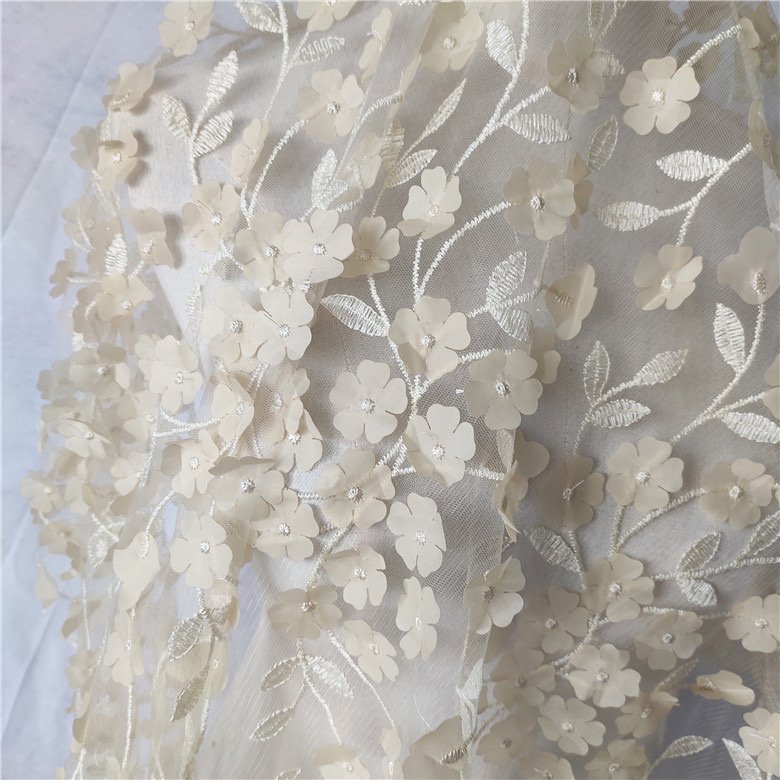 Beautiful Leaf Flower 3D Lace Laser Cut Embroidery Fabric For Dress
