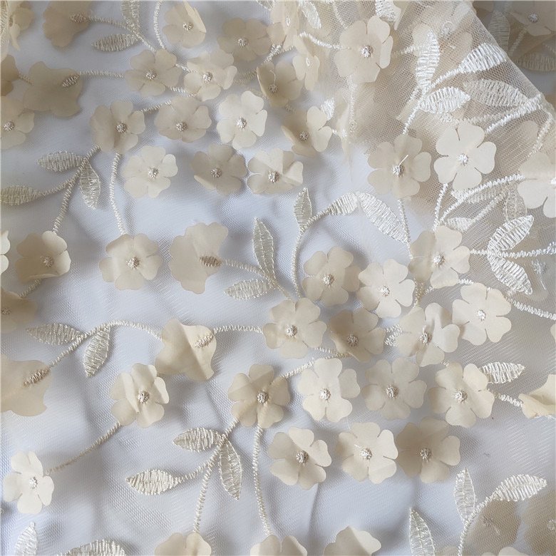 Beautiful Leaf Flower 3D Lace Laser Cut Embroidery Fabric For Dress