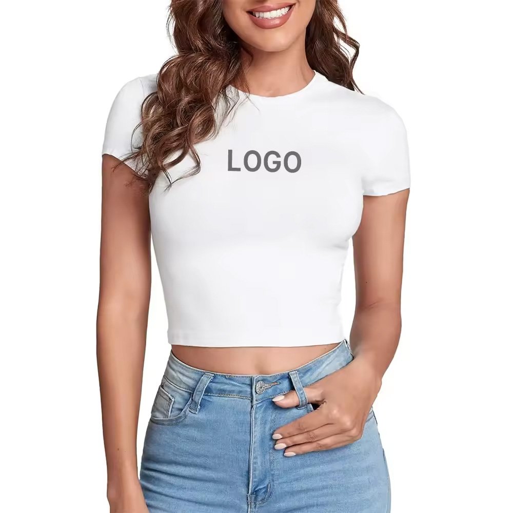 Eco Friendly Clothes Organic Bamboo Cotton Womens Baby Tee Women Crop Top With Custom Print Logo Tshirt For Slim Fit T Shirt