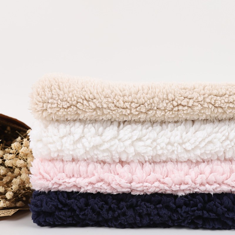 Customize color recycled 100%polyester single sided dyed cotton fur sherpa fleece fabric roll for winter women coat jacket