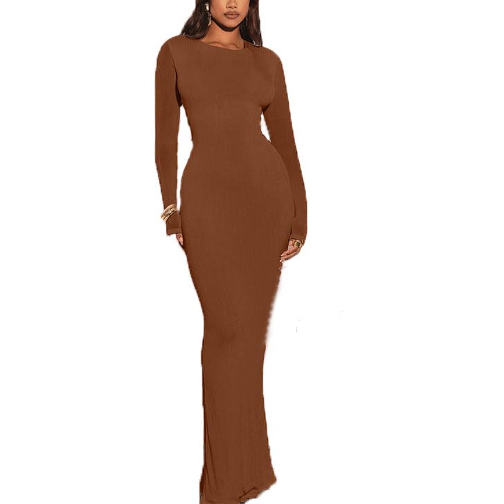 Fashion Long Sleeve Tight Fit Feet Casual Slim Fit hot Ribbed HIgh Stretch custom Dresses Women skirt transparent