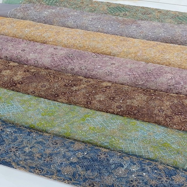 High Quality Polyester Fabric Woven Embroidered Sewing Handwork Beads Mesh High Demand Material for Wedding & Shirt-Imported