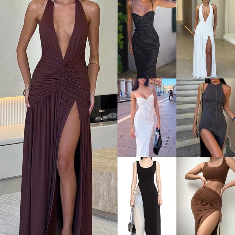 2024 summer hot products women's new one-neck ribbed long slim dress ribbed dress