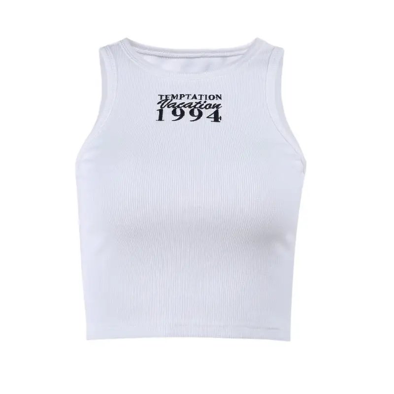 Hot Girls Custom Embroidered Logo Knitted Ribbed Women's Tank Top Slim Cropped Tank Top
