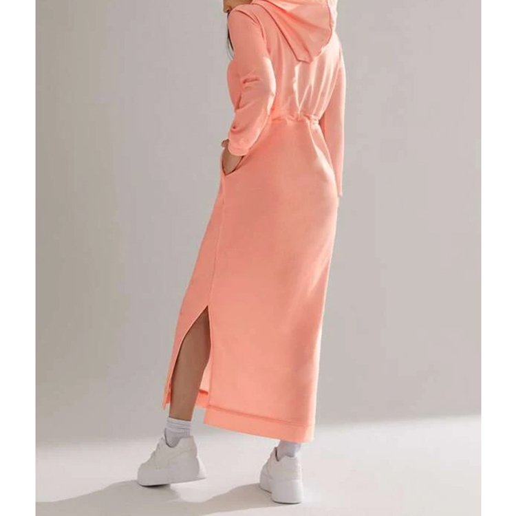 F230033 2024 Spring Autumn Women's Maxi Rib Ladies Dress Bodycon Sexy Long Sleeve Hooded Casual Slim Dresses For Women