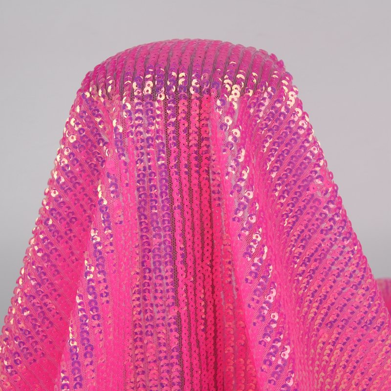 pink sequin beaded sequin stripe fabric fish scale sequin embroidery transparent mesh lace fabric for clothing and shoes bags