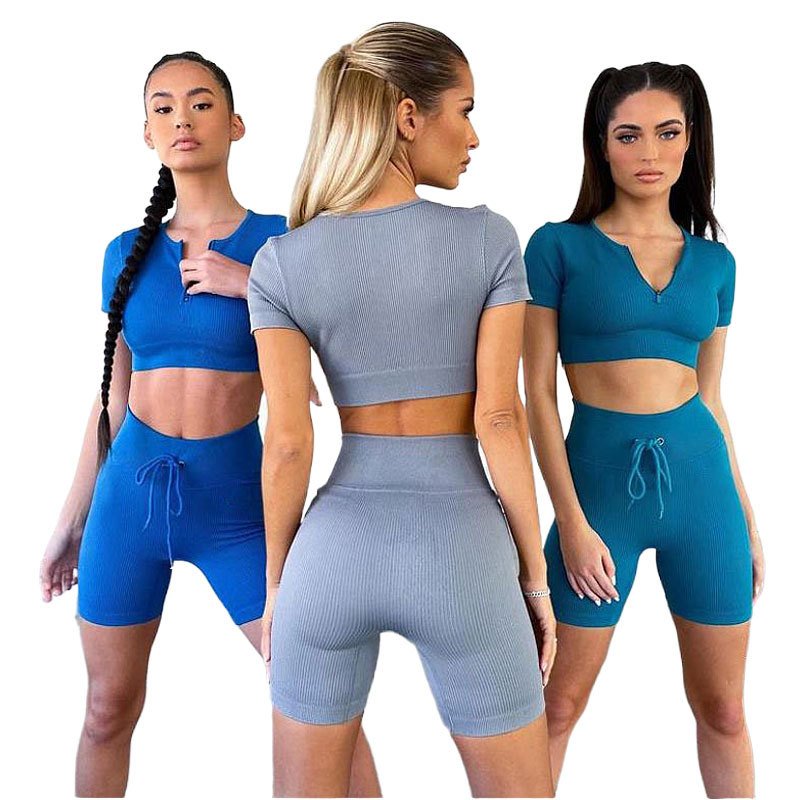 Ropa de yoga Ribbed Seamless Knitting Workout Set Sport Leggings and Top Yoga Outfits for Women Athletic Gym Sets Sportswear