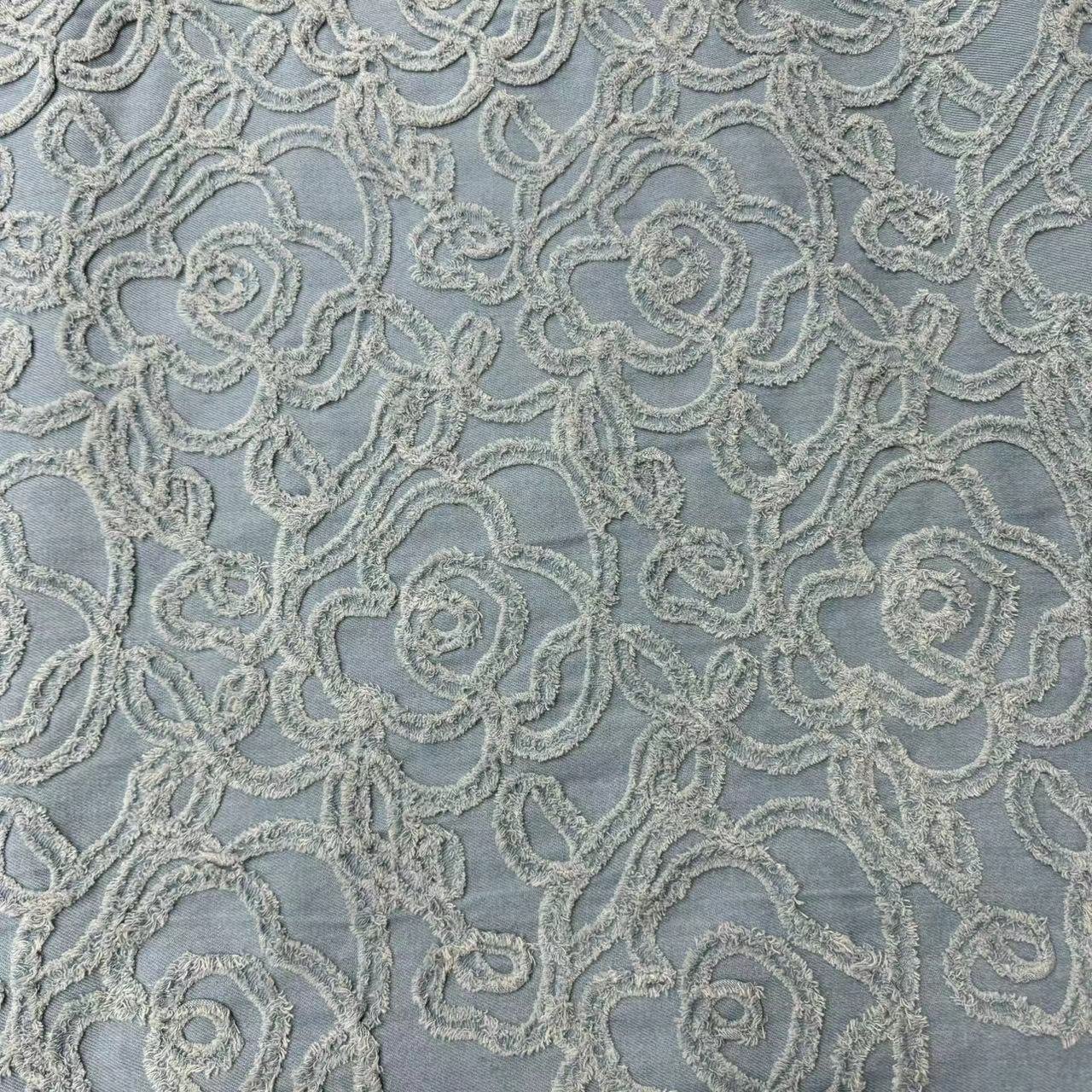 ZSY Shirt Bag Fabric Embroidery Flower for Jean Dress Denim Flower Pattern Blue Denim Embroidered Fabric
