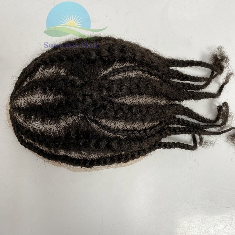 Indian hair replacement hair prosthesis toupee full lace base custom corn row africa braid wigs for man