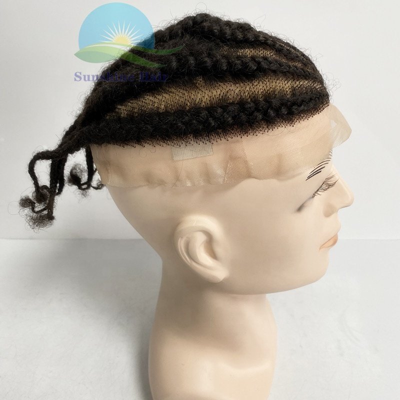 Indian hair replacement hair prosthesis toupee full lace base custom corn row africa braid wigs for man