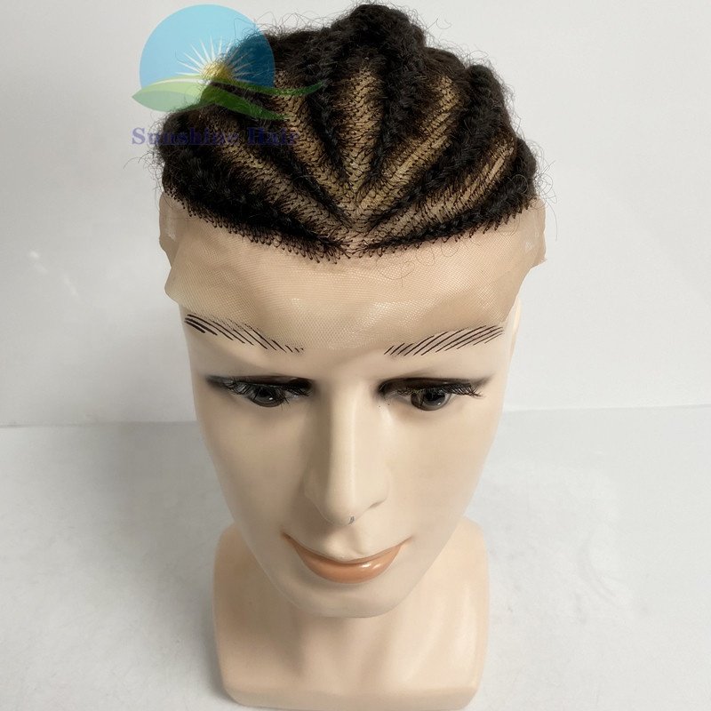 Indian hair replacement hair prosthesis toupee full lace base custom corn row africa braid wigs for man