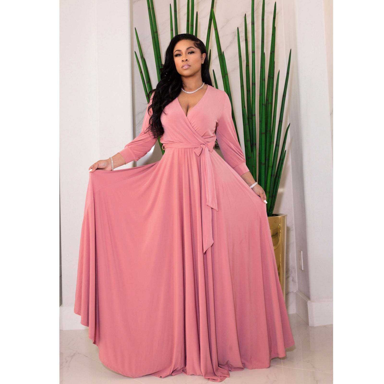 Low Price Simple Style V-neck Knitted Dress With Lace Up Long Sleeves Dress oversized ladies clothing For Dating