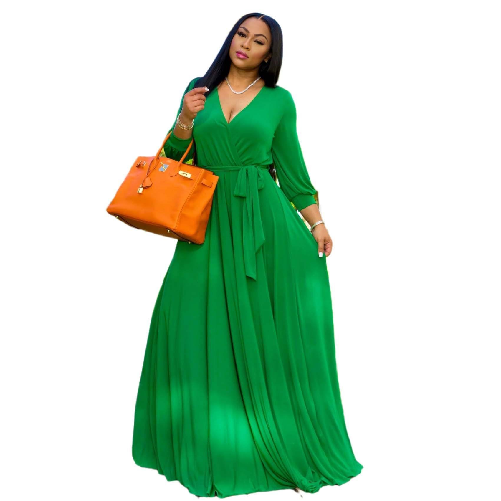Low Price Simple Style V-neck Knitted Dress With Lace Up Long Sleeves Dress oversized ladies clothing For Dating