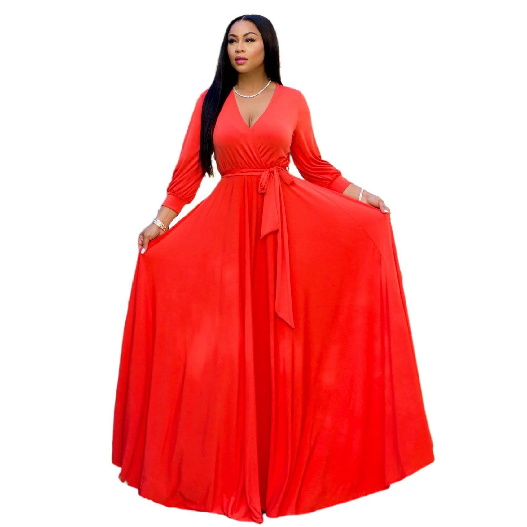 Low Price Simple Style V-neck Knitted Dress With Lace Up Long Sleeves Dress oversized ladies clothing For Dating