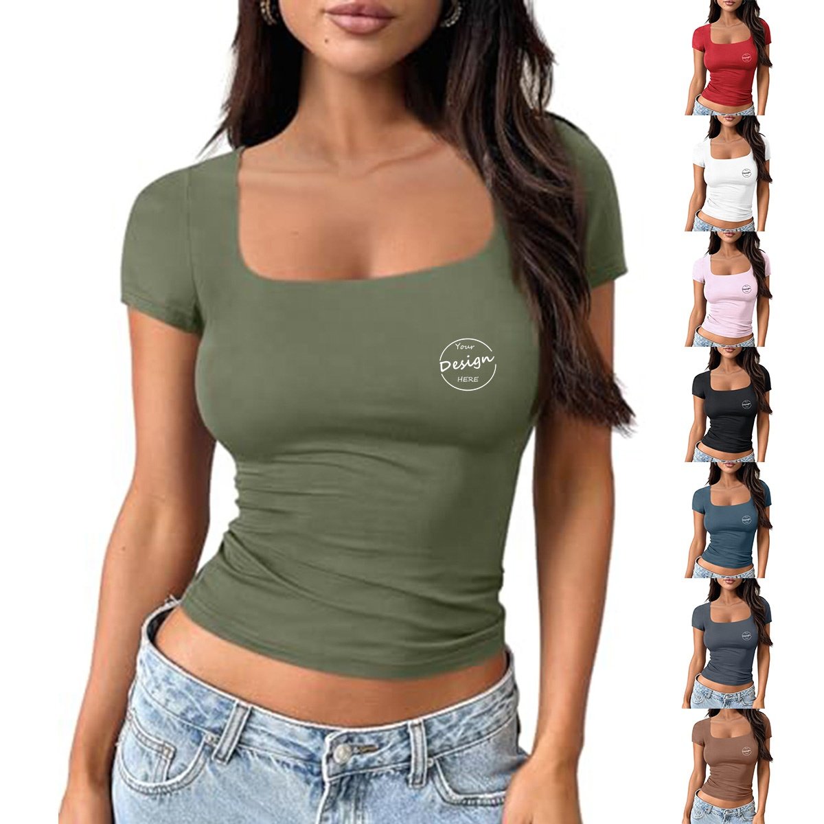 Wholesale Custom Short Sleeves Solid Color 230 GMS T Shirts Women Knitted Summer Ribbed Top Sexy Casual Crop Top OEM T Shirt