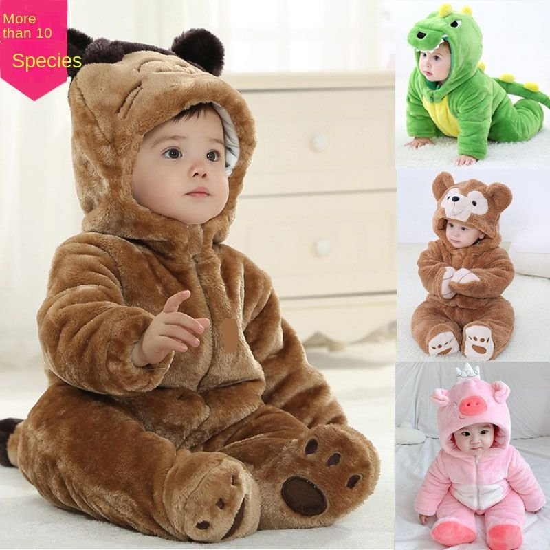 OEM Baby Jumpsuit Thickening Romper Winter Kid Blank Long Sleeve Baby Onesie Zipper Organic Cotton Rib Animal Pajamas