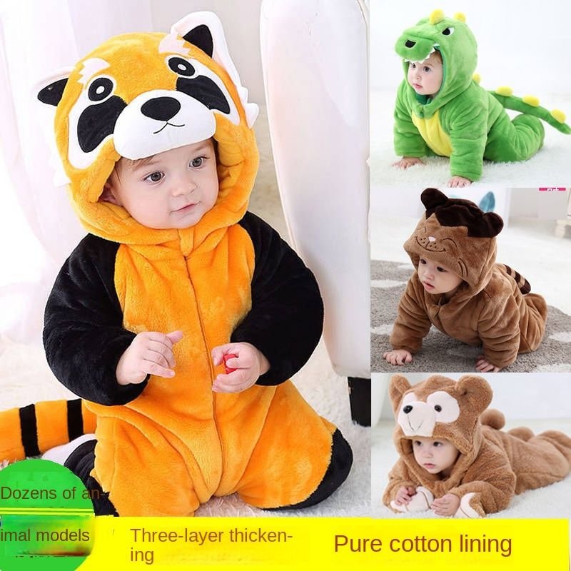 OEM Baby Jumpsuit Thickening Romper Winter Kid Blank Long Sleeve Baby Onesie Zipper Organic Cotton Rib Animal Pajamas