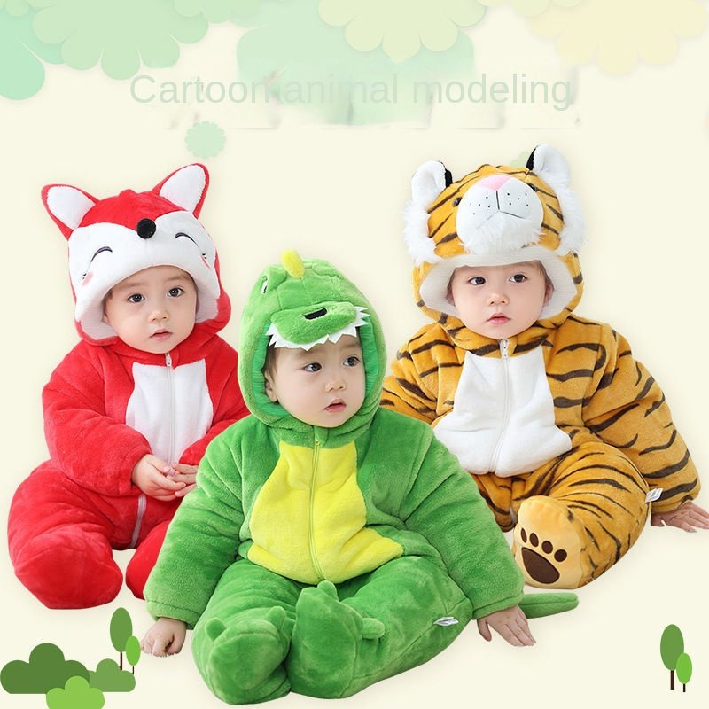 OEM Baby Jumpsuit Thickening Romper Winter Kid Blank Long Sleeve Baby Onesie Zipper Organic Cotton Rib Animal Pajamas