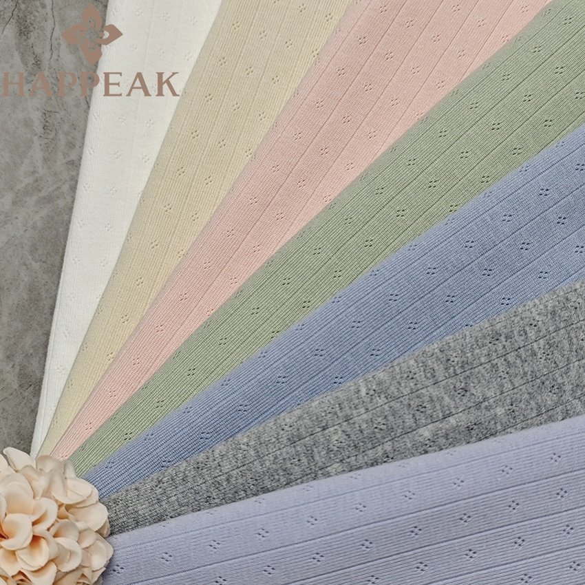 HAPPEAK Low MOQ Stretchable Pointelle Knit Fabric Solid Color Rib Knitted Breathable Jacquard Cotton Pointelle Fabric