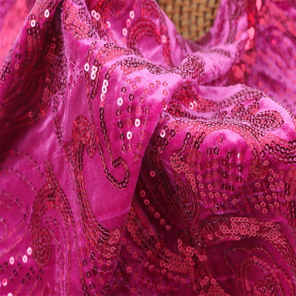 Four way stretchable stretch sequin fabric tela de lentejuelas de terciopelo wholesale price velvet sequin embroidery fabric