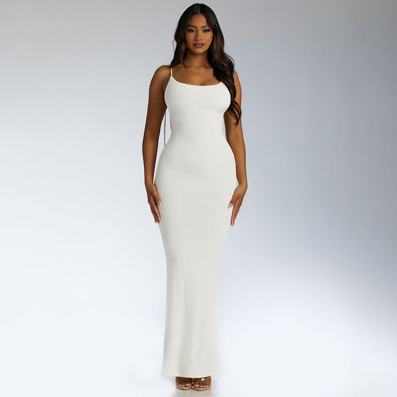 Wholesale Customized Color Halter Backless Bodycon Dresses Ladies Causal Girl Women Tie Strap Ribbed Backless Maxi Dress