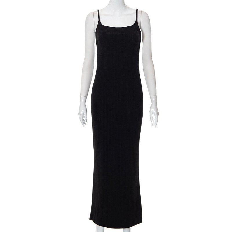 Wholesale Customized Color Halter Backless Bodycon Dresses Ladies Causal Girl Women Tie Strap Ribbed Backless Maxi Dress