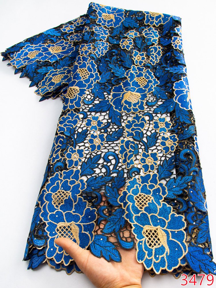 3479 African Water Soluble Lace Fabric With Stones 2023 Latest Guipure Cord Lace Fabric For Women Wedding Party