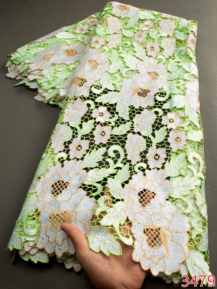 3479 African Water Soluble Lace Fabric With Stones 2023 Latest Guipure Cord Lace Fabric For Women Wedding Party