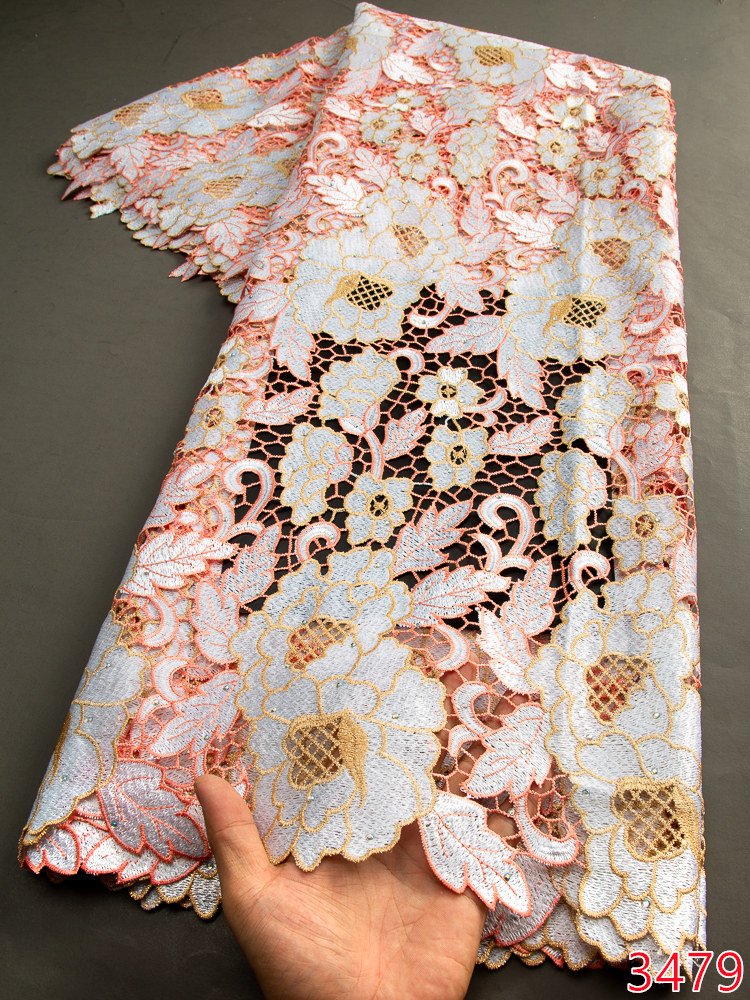 3479 African Water Soluble Lace Fabric With Stones 2023 Latest Guipure Cord Lace Fabric For Women Wedding Party
