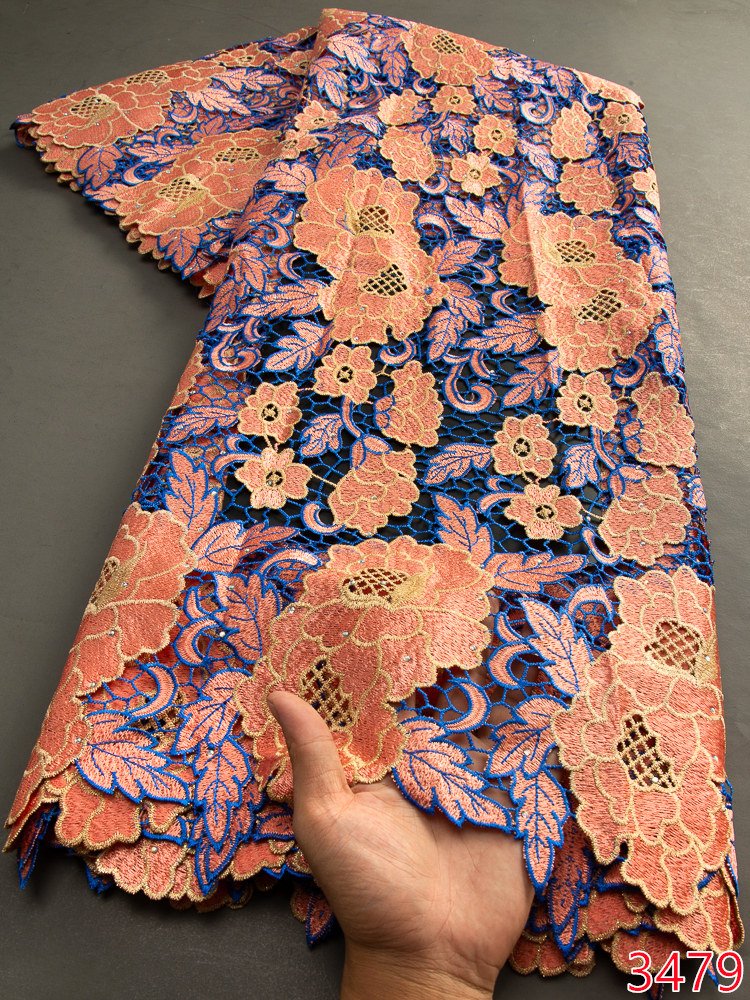 3479 African Water Soluble Lace Fabric With Stones 2023 Latest Guipure Cord Lace Fabric For Women Wedding Party