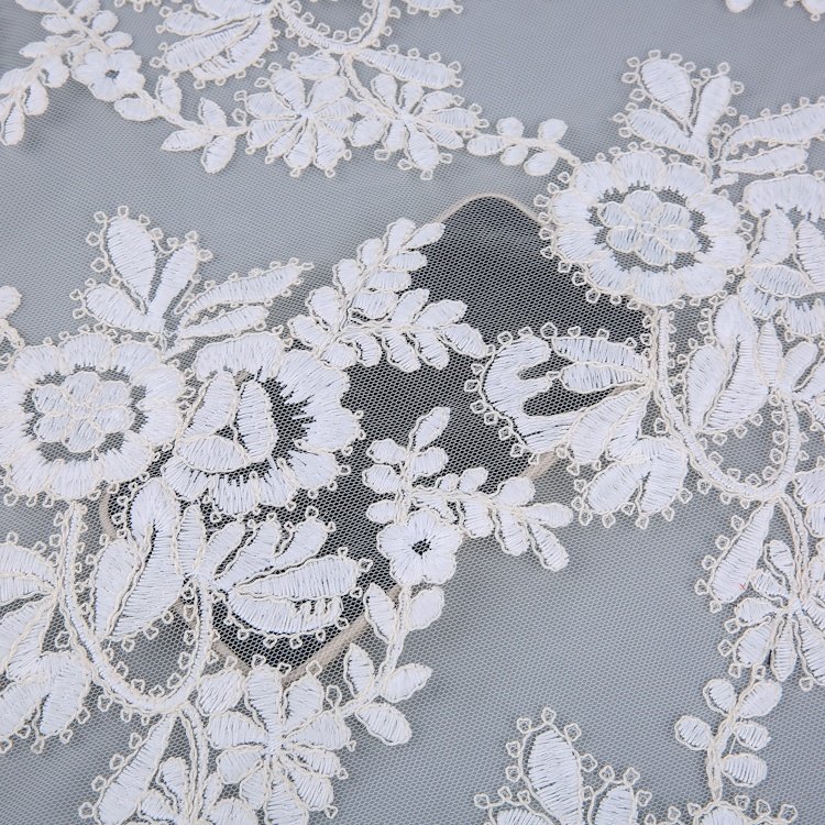 HA-18005 New arrival excellent material bridal wedding dress white cord embroidery fabric