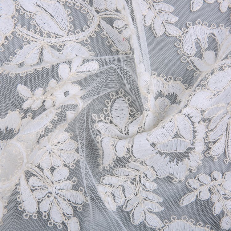 HA-18005 New arrival excellent material bridal wedding dress white cord embroidery fabric