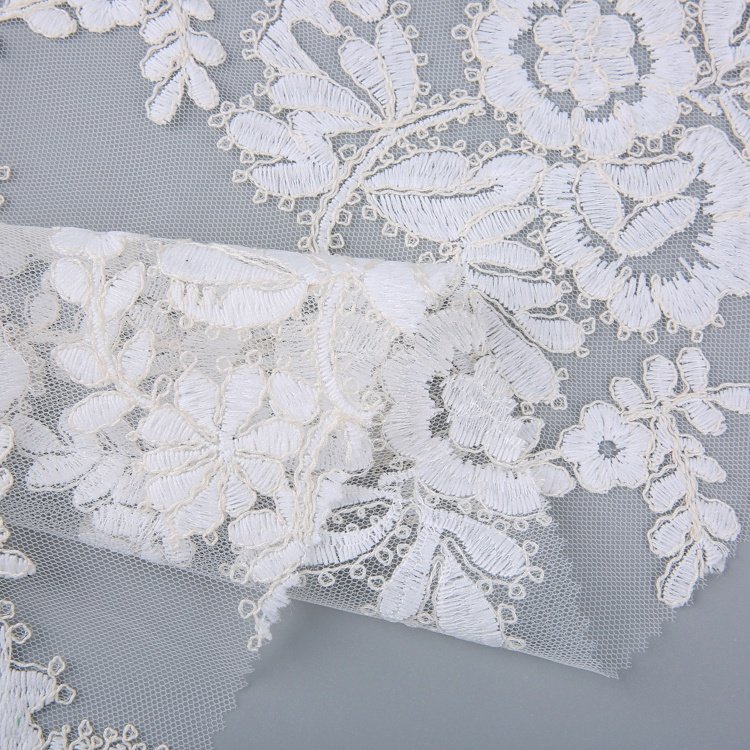 HA-18005 New arrival excellent material bridal wedding dress white cord embroidery fabric