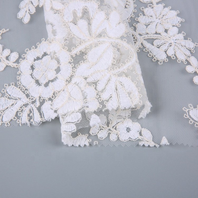 HA-18005 New arrival excellent material bridal wedding dress white cord embroidery fabric