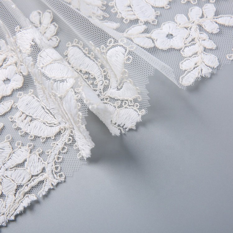 HA-18005 New arrival excellent material bridal wedding dress white cord embroidery fabric
