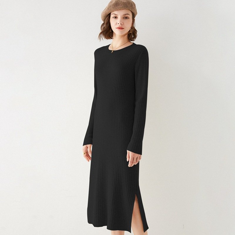 Women Ribbed knitted ladies dresses 2023 elegant women clothing Long Sleeve Maxi Casual Dress Vintage Fashion Wool Knit Sweater