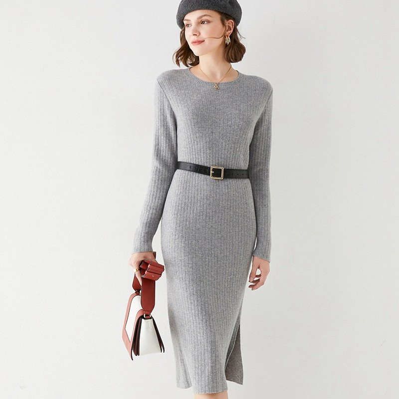 Women Ribbed knitted ladies dresses 2023 elegant women clothing Long Sleeve Maxi Casual Dress Vintage Fashion Wool Knit Sweater
