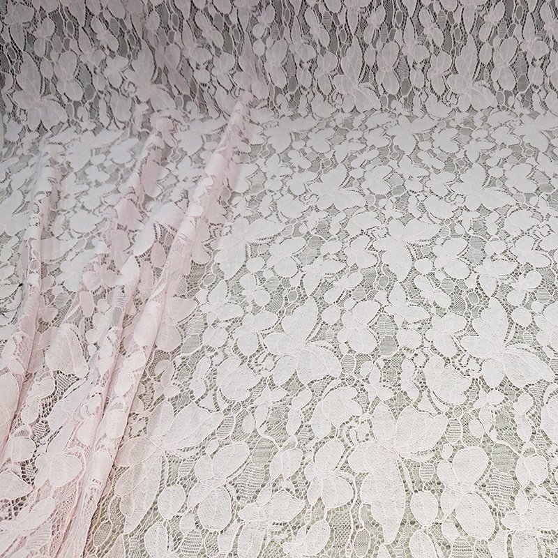 New Style Factory high quality pink color butterfly design nylon cotton lace fabric for dress