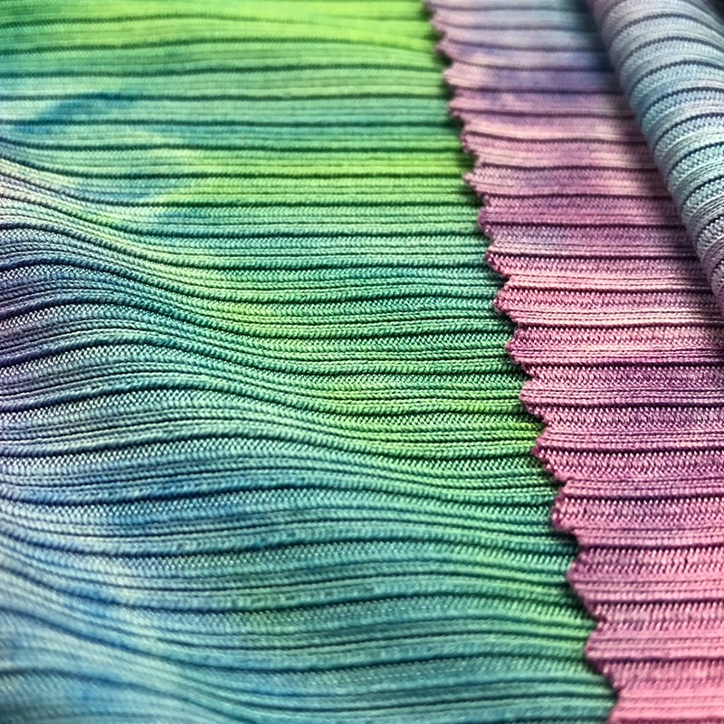 fashional super soft poly spandex custom printed rib knit fabric tie dye knit fabric stripe fabric