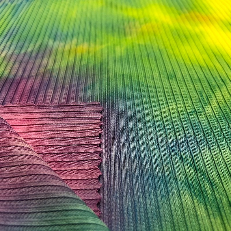 fashional super soft poly spandex custom printed rib knit fabric tie dye knit fabric stripe fabric