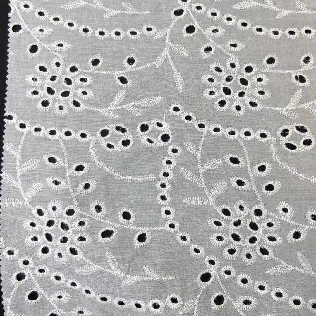 Hot Selling White Flower cotton eyelet embroidery dress fabric Trim Soft Wide Cotton Lace Embroidery